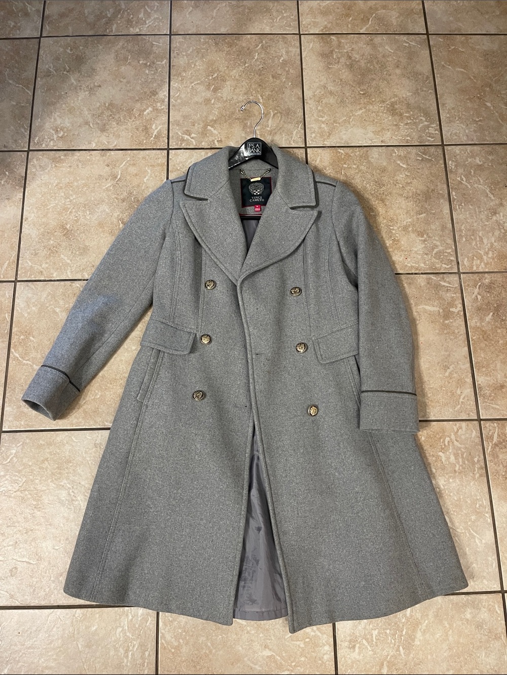 Vince Camuto Gray Double-Breasted Wool Pea Coat